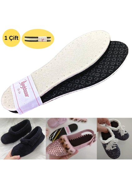 1 Çift Beyaz Keçe Kaydırmazdelikli Hobi Örgü Panduf Patik Tabanı