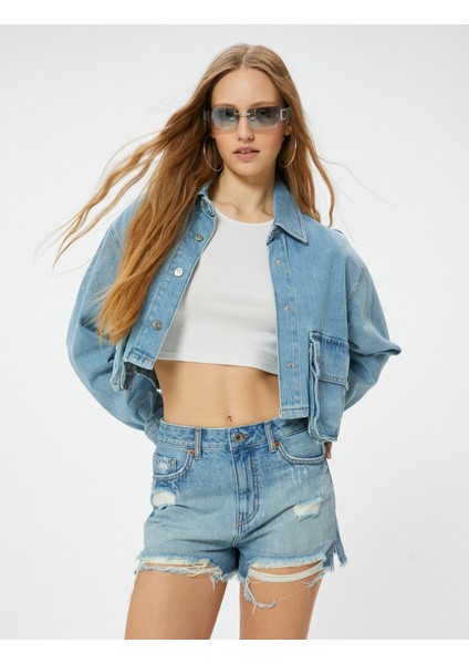 Kot Şort Yüksek Bel Yıpratılmış Detaylı fiyatları