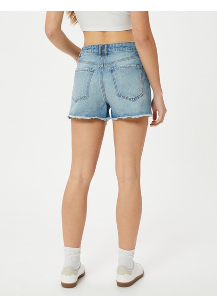 Kot Şort Yüksek Bel Yıpratılmış Detaylı fırsatları
