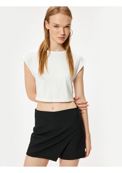 Basic Crop T-Shirt Slim Fit Bisiklet Yaka Kısa Kollu