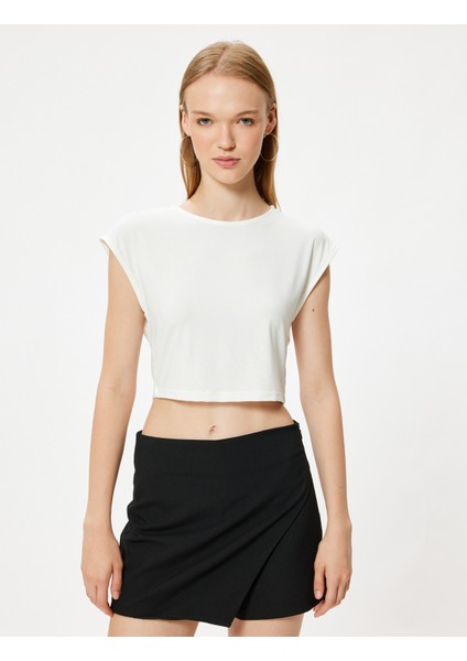 Basic Crop T-Shirt Slim Fit Bisiklet Yaka Kısa Kollu