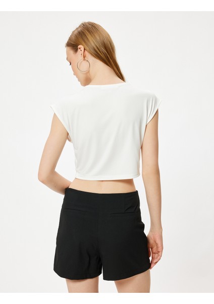 Basic Crop T-Shirt Slim Fit Bisiklet Yaka Kısa Kollu