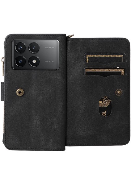 Cüzdan Telefon Kılıfı Için Xiaomi Redmi K70 Onbeş Kart Yuvaları Fermuar Poket Pu (Yurt Dışından) modelleri