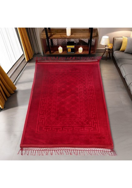 Soft Yumuşak Kadife Peluş Seccade Bordo