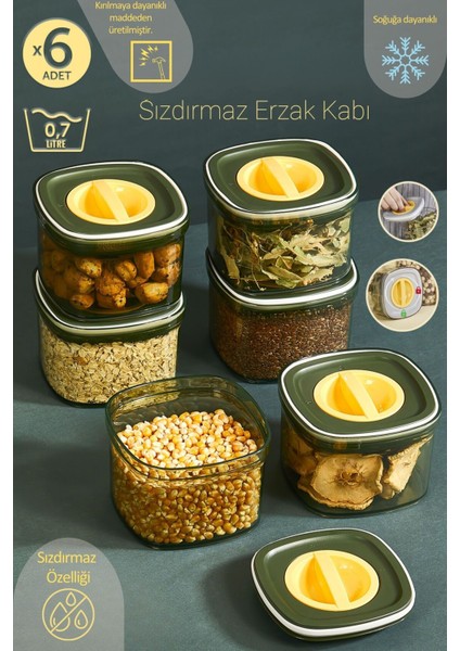 Sızdırmaz Vakumlu 6'lı 700 ml Yeşil Küçük Boy Saklama Kabı