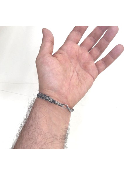 Kazaziye Çapraz Örgü 925 Ayar Oksidize Gümüş Erkek Bileklik
