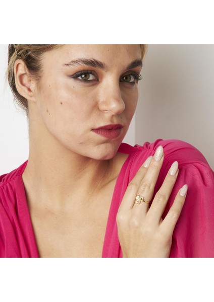 Renkli Taşlı Üç Yapraklı Yonca Yüzük fırsatları