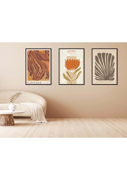 3'lü Dekoratif Çerçeveli Tablo , Ev Dekoru , Soyut Tablo , Ahşap Tablo