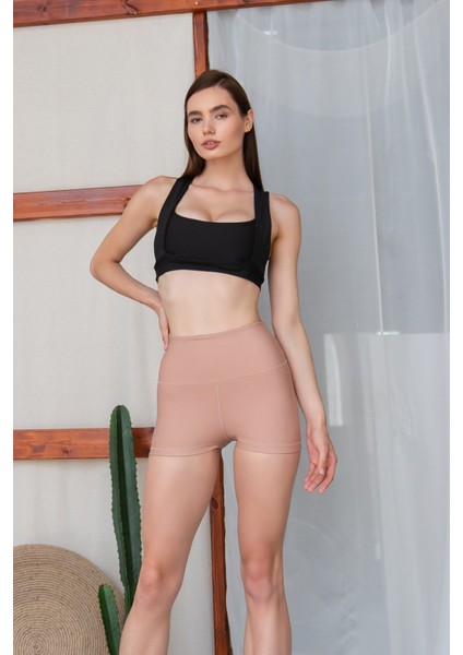 Dar Kesim Siyah Toparlayıcı Spor Şort Tayt