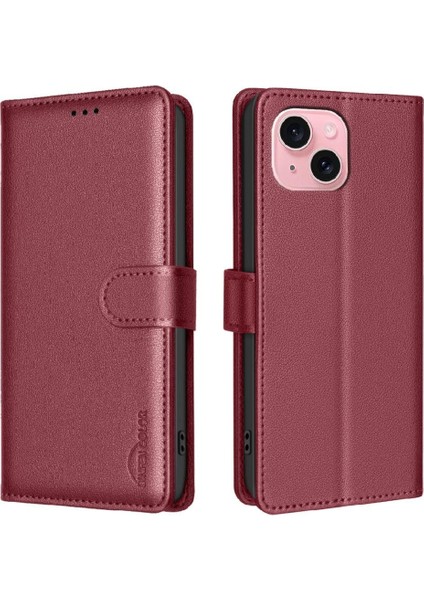 IPhone 15 Için Flip Case Artı Rfıd Engelleme Manyetik Pu Deri Kart Tutucu (Yurt Dışından)