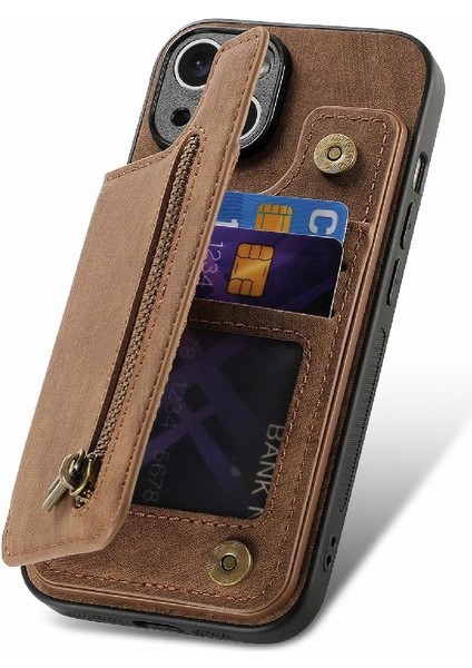 IPhone 15 Için Kılıf Katlanabilir Arka Kapak Vintage Fermuar Cüzdan Standı Fonksiyonu (Yurt Dışından) modelleri