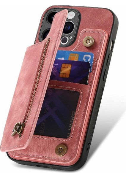 IPhone 15 Için Kılıf Pro Max Vintage Fermuar Cüzdan Standı Fonksiyonu Katlanabilir (Yurt Dışından)