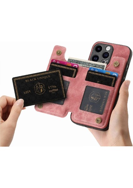IPhone 15 Için Kılıf Pro Max Vintage Fermuar Cüzdan Standı Fonksiyonu Katlanabilir (Yurt Dışından)