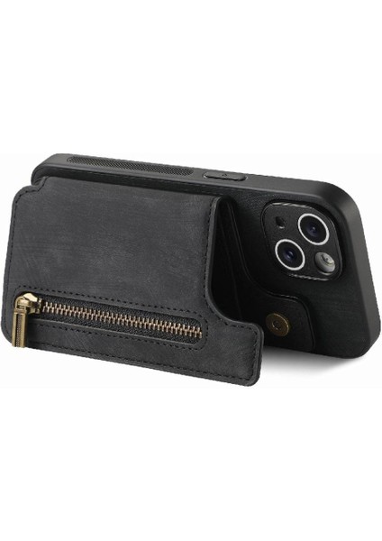 IPhone 15 Için Kılıf Katlanabilir Arka Kapak Vintage Fermuar Cüzdan Standı Fonksiyonu (Yurt Dışından) modelleri