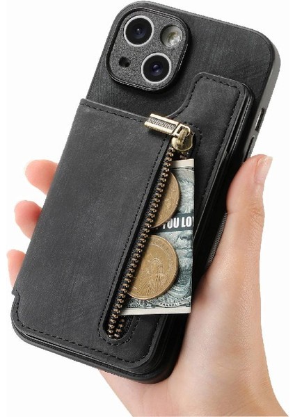 IPhone 15 Için Kılıf Katlanabilir Arka Kapak Vintage Fermuar Cüzdan Standı Fonksiyonu (Yurt Dışından) fırsatları
