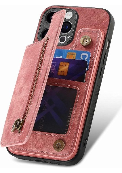 IPhone 15 Için Kılıf Pro Vintage Fermuar Cüzdan Standı Fonksiyonu Katlanabilir Geri (Yurt Dışından)