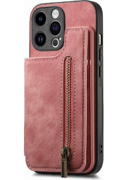 IPhone 15 Için Kılıf Pro Vintage Fermuar Cüzdan Standı Fonksiyonu Katlanabilir Geri (Yurt Dışından)