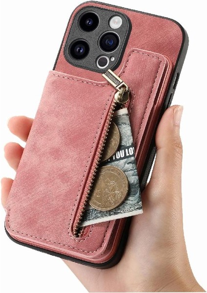 IPhone 15 Için Kılıf Pro Vintage Fermuar Cüzdan Standı Fonksiyonu Katlanabilir Geri (Yurt Dışından)