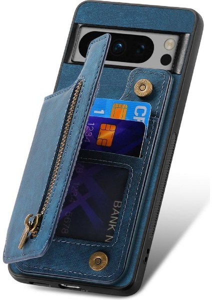 Google Piksel 8 Pro Için Kılıf Katlanabilir Arka Kapak Vintage Fermuar Cüzdan (Yurt Dışından)