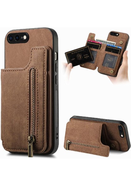IPhone 7 Için Kılıf Artı/8 Artı Katlanabilir Arka Kapak Vintage Fermuar Cüzdan (Yurt Dışından)