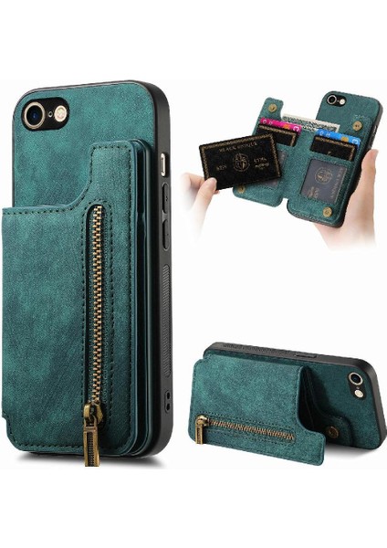 IPhone 7/8 Için Kılıf Vintage Fermuar Cüzdan Standı Fonksiyonu Katlanabilir Geri (Yurt Dışından)
