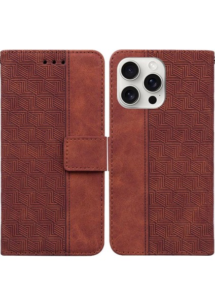 IPhone 16 Için Flip Case Pro Flip Folio Cüzdan Kapak Geometrik Kabartmalı Pu (Yurt Dışından)