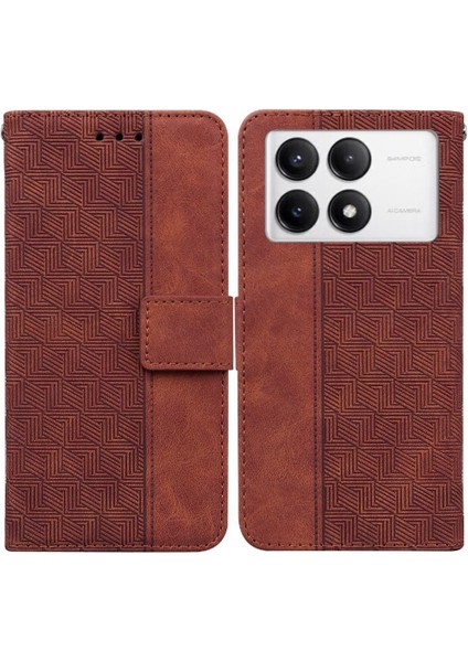 YH Market Xiaomi Poco F6 Pro Için Geometrik Kabartmalı Flip Case Folio Cüzdan Pu (Yurt Dışından)