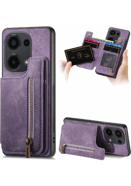 Xiaomi Redmi Için Not 13 Pro 4g Vintage Fermuar Cüzdan Standı Fonksiyonu (Yurt Dışından)
