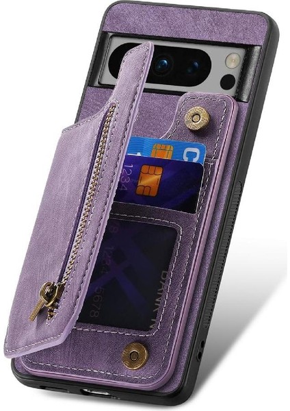 Google Piksel 8 Pro Için Kılıf Katlanabilir Arka Kapak Vintage Fermuar Cüzdan (Yurt Dışından)