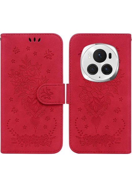 Onur Magic6 Pro Için Kickstand Kabartma Gül Çiçekler Kart Yuvaları Flip Pu (Yurt Dışından)
