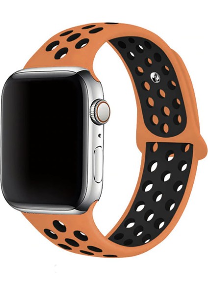 Apple Watch Uyumlu Seri 4 40MM Delikli Nike Silikon Kordon Turuncu - Siyah