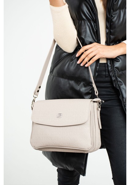 Kadın Gofraj Baskılı Büyük Boy Omuz Çantası ve Cüzdan Kombini JPM4067