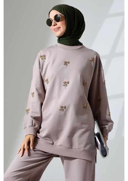 Kadın Gül Kurusu Mevsimlik Penye Alt Üst Spor ve Rahat Tesettür Takım
