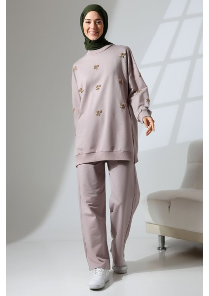Kadın Gül Kurusu Mevsimlik Penye Alt Üst Spor ve Rahat Tesettür Takım modelleri