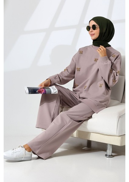 Kadın Gül Kurusu Mevsimlik Penye Alt Üst Spor ve Rahat Tesettür Takım fırsatları
