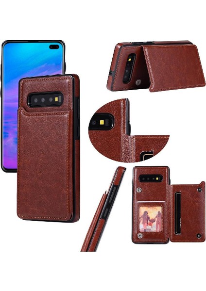 Kart Tutucu Çift ile Samsung Galaxy S10 Artı Pu Deri Için Cüzdan Kılıf (Yurt Dışından)