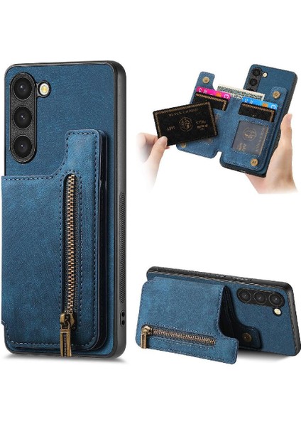 Samsung Galaxy S23 Vintage Fermuar Cüzdan Için Kılıf Katlanabilir Arka Kapak (Yurt Dışından)