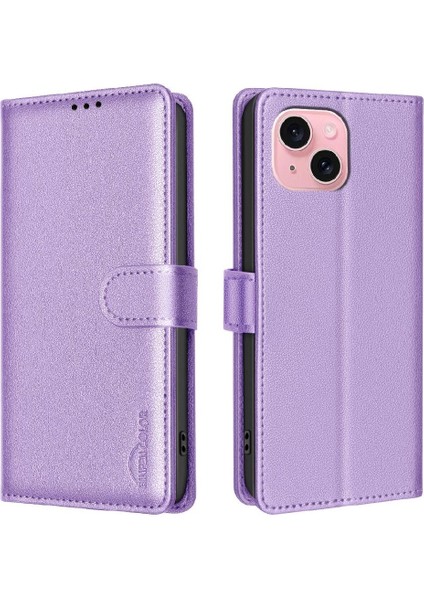IPhone 15 Için Flip Case Artı Cüzdan Manyetik Rfıd Engelleme Kart Tutucu Pu (Yurt Dışından)
