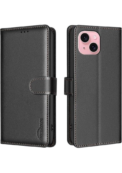 IPhone 13 Için Flip Case Cüzdan Kart Tutucu Kickstand Rfıd Engelleme Pu (Yurt Dışından)