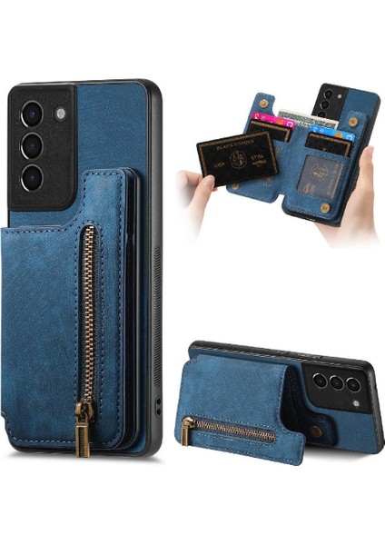 Samsung Galaxy S21 Vintage Fermuar Cüzdan Standı Fonksiyonu Için Kılıf Katlanabilir (Yurt Dışından)