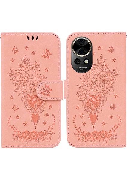 Huawei Nova 12 Kart Yuvaları Için Kılıf Kickstand Kabartma Gül Çiçekler Cüzdan Pu (Yurt Dışından)