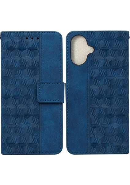 IPhone 16 Için Flip Case Folio Geometrik Kabartmalı Premium Pu Deri (Yurt Dışından)