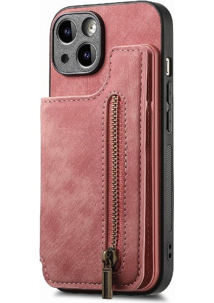 IPhone 14 Için Kılıf Katlanabilir Arka Kapak Standı Fonksiyonu Vintage Fermuar Cüzdan (Yurt Dışından)