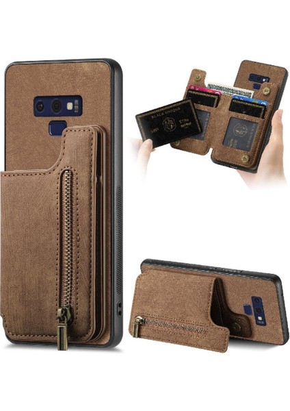 Samsung Galaxy Not 9 Için Kılıf Katlanabilir Arka Kapak Vintage Fermuar Cüzdan (Yurt Dışından)