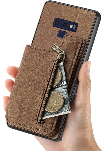 Samsung Galaxy Not 9 Için Kılıf Katlanabilir Arka Kapak Vintage Fermuar Cüzdan (Yurt Dışından)