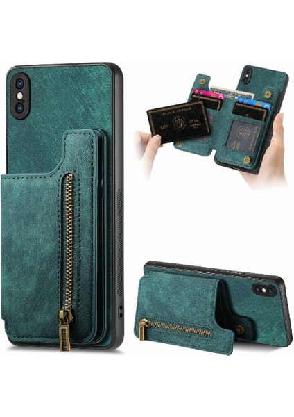 IPhone Xs Max Katlanabilir Arka Kapak Vintage Fermuar Cüzdan Standı (Yurt Dışından)