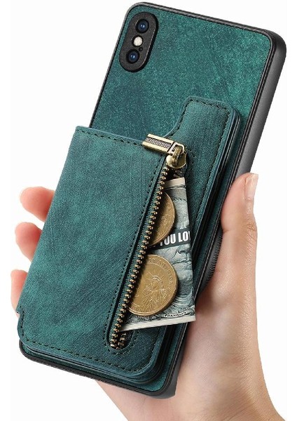 IPhone Xs Max Katlanabilir Arka Kapak Vintage Fermuar Cüzdan Standı (Yurt Dışından)