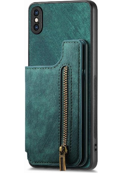 IPhone Xs Max Katlanabilir Arka Kapak Vintage Fermuar Cüzdan Standı (Yurt Dışından)