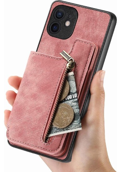 IPhone 12 Için Kılıf Katlanabilir Arka Kapak Vintage Fermuar Cüzdan Standı Fonksiyonu (Yurt Dışından)