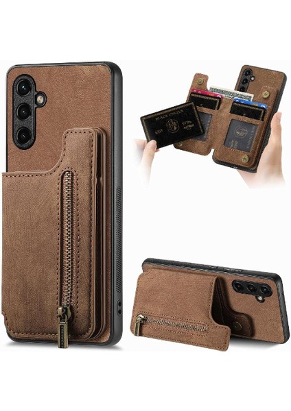 Samsung Galaxy A14 5g Standı Fonksiyonu Vintage Fermuar Cüzdan Geri (Yurt Dışından)
